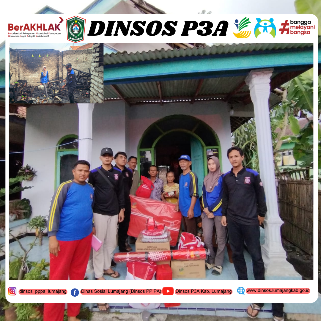 Dinsos P3A dan Tagana Kabupaten Lumajang Berikan Bantuan  Korban Kebakaran Desa Tambahrejo 